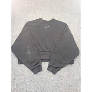 Nike Sweatshirt Womens Medium Black Fleece Pullover Cropped Crewneck Swoosh